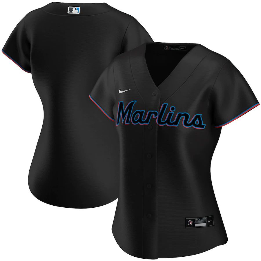 Womens Miami Marlins Nike Black Alternate Replica Team MLB Jerseys->women mlb jersey->Women Jersey